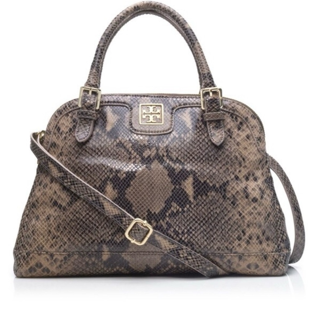 Tory Burch Brown Satchel with Snake Print